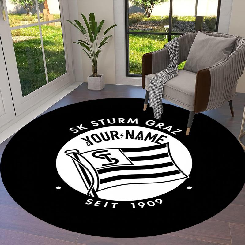 Sk Sturm Graz Crest Custom Name Round Area Rug Carpet Rug For Living Room Bedroom Sofa Playroom Decor Nonslip Floor Mat