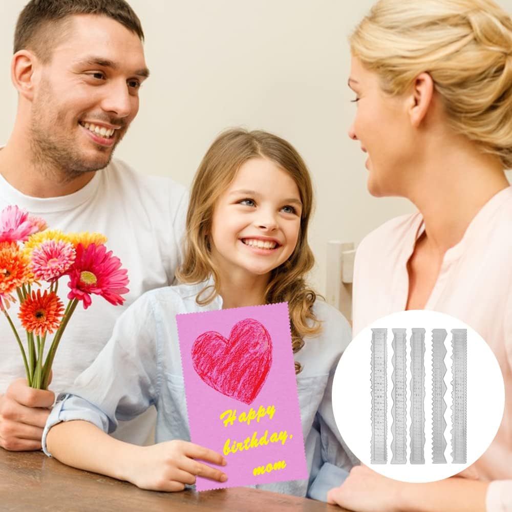 5 PCS Metal Die Cuts Irregular Edges Ruler, AIFUDA 8.4 Inches Craft Tear Rulers Embossing Stencils Paper Tearing Rulers for Scrapbooking Craft Decor