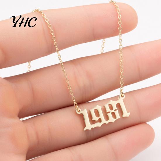 1980-2019 Birth Year Number Charm Pendant Stainless Steel Chain Necklace Jewelry