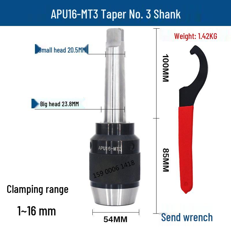 Self-Locking Tapered Tailstock Drill Chuck for CNC Lathe & Milling Machine