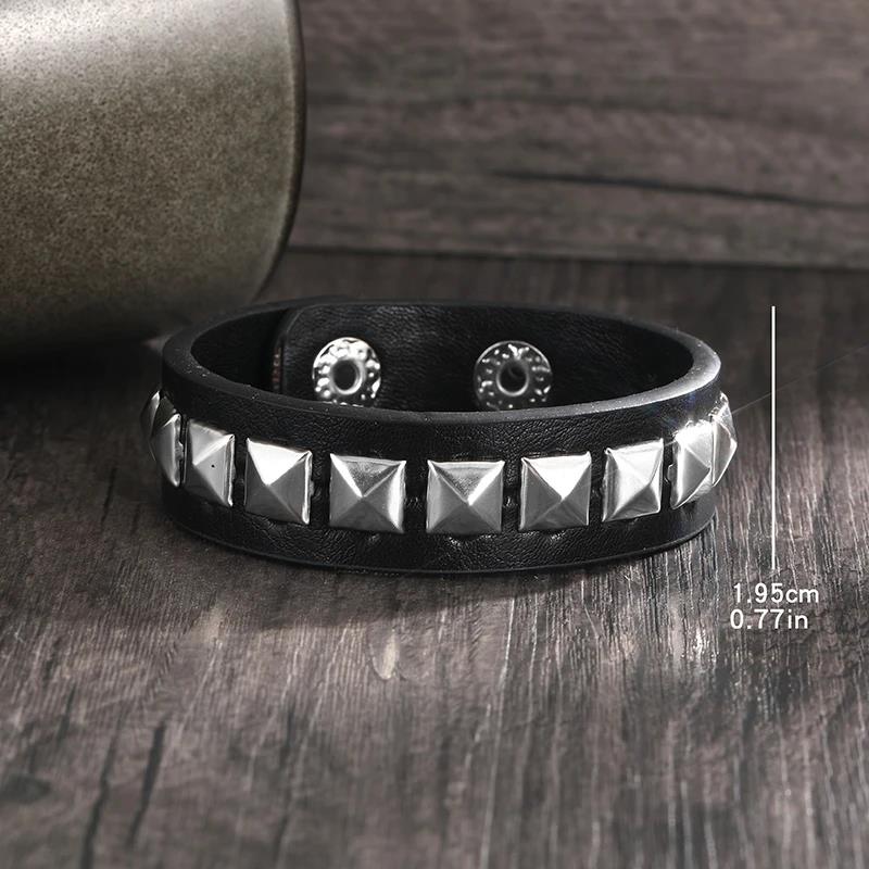Punk Fashion Men Black Cuff Leather Bracelet Wristband Metal Rivets Stud Charm 80s Wrap Bangle for Women Rock Gothic JewelryGood product