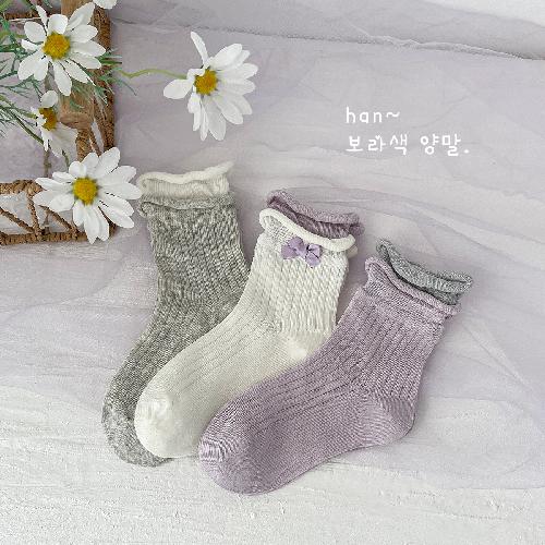 

3pair/set Korean Fashion INS Kids Girl Sock Simplicity Solid Color Bow Ruffle Sock Soft Cotton Summer Breathable School Sock XL (9-12 Year)