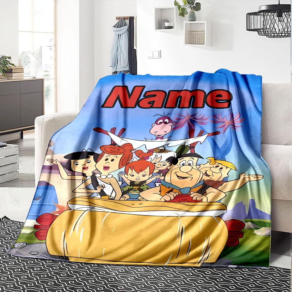 Customizable Flintstone Throw Blanket – Personalized Name, All-Season Cozy Snug Blanket, Machine Washable, Personalized Blanket