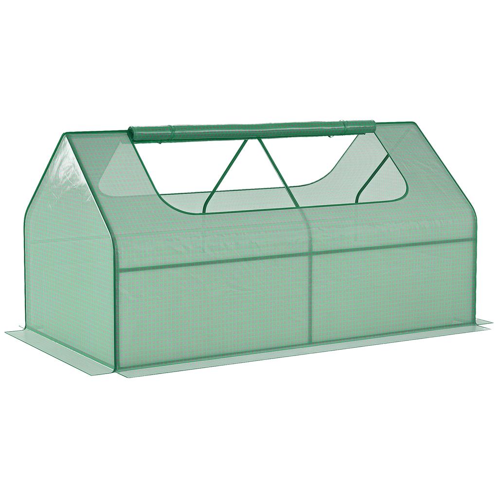 Raised Garden Bed with Greenhouse, Steel Planter Box with Plastic Cover, Roll Up Window, Dual Use for Flowers, Vegetables, Fruits and Herbs