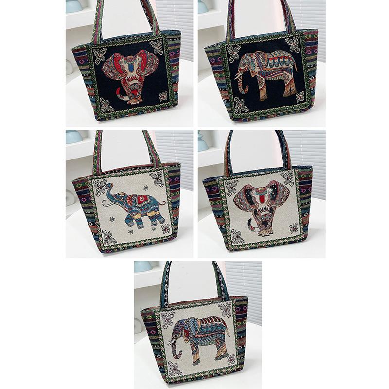 Ethnic Style Handbag Trendy Animal Embroidery Handbag Canvas Women Shoulder Bags Women Grocery Storage Pouch