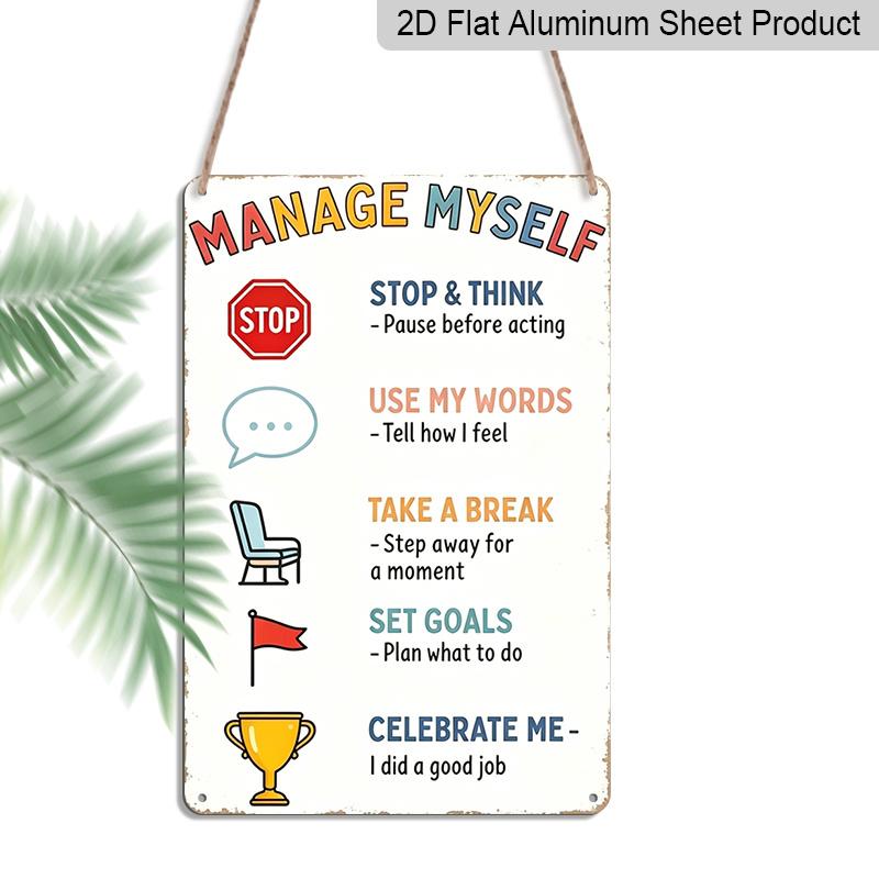 2D Flat, 1pc "Manage Myself" Calm Down Corner Aluminum Sign - Classroom Behavior Wall Decor Classroom Decor, Calm Down Corner, School Counselor