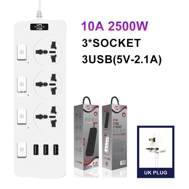 2500w3000w Universal Strip Power 2m Extension Cord Socket 346 Way Uk Plug Fast Charging Power Board