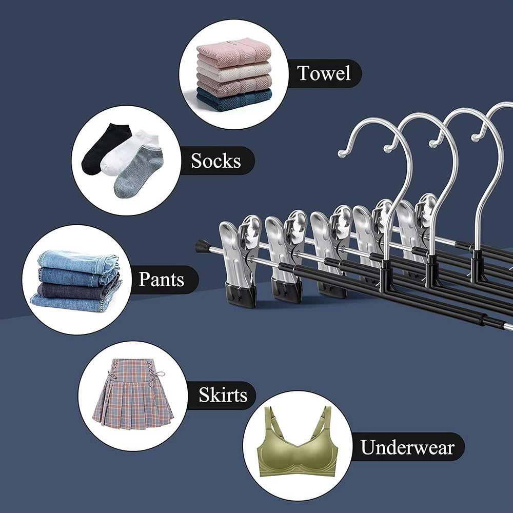 Durable Adjustable Pants Hangers with Clips Non-Slip No Trace Clothes Clip Windproof Skirt Hangers