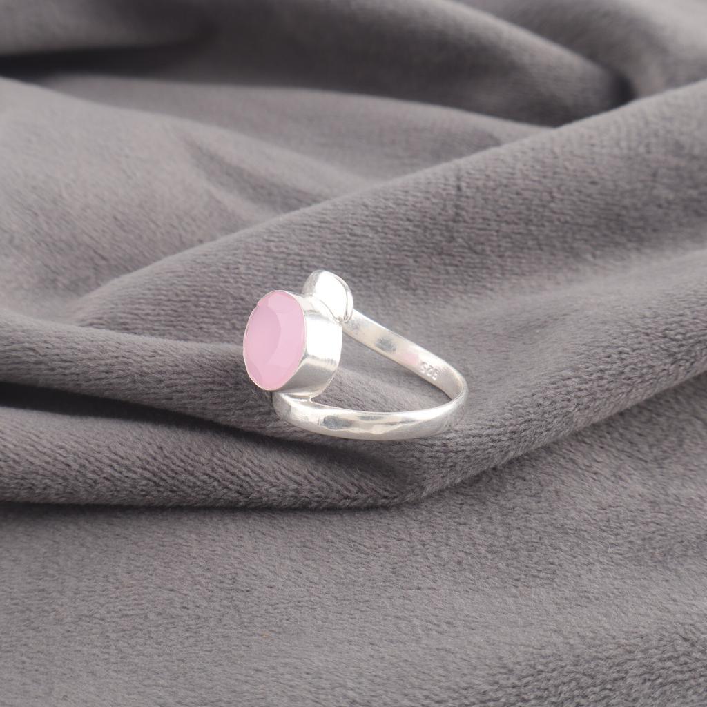 Rose Chalcedony Gemstone Ring 925 Fine Silver Handmade Jewelry For New Year Gift RR-53-19