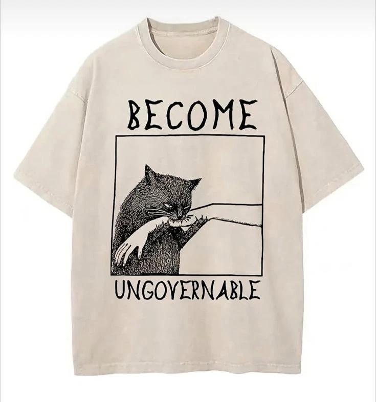 Become Ungovernable Cat Meme Vintage Graphic T Shirt 4XL