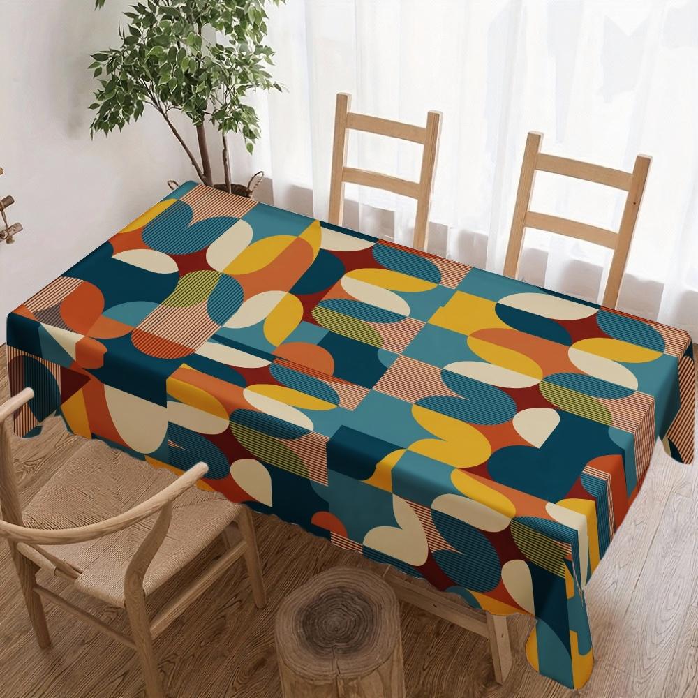Abstract Geometric Rectangle Table Cloth for Table Decor Kitchen Dining Waterproof Reusable Tablecloth for Tables Party Picnic
