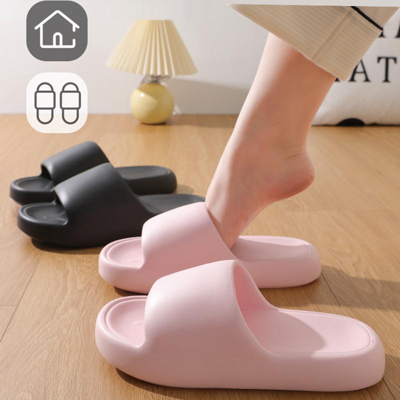 Unisex rutschfeste Badezimmer Hausschuhe Weiche Sohle EVA Kissen Slides Sommer Flache Strandsandalen Damen Dicke Plateau Wolkenpantoffeln