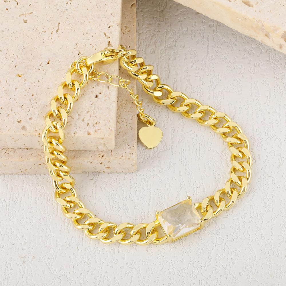 British Retro Niche Simple Bracelet Inlaid with Geometric Zircon Design One  Size(18CM~21CM)