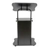 Mobile Laptop Podium, Height Adjustable Sit To Stand Desk with Tilting Desktop & Storage Cabinet, Ergonomic Rolling Lectern Cart