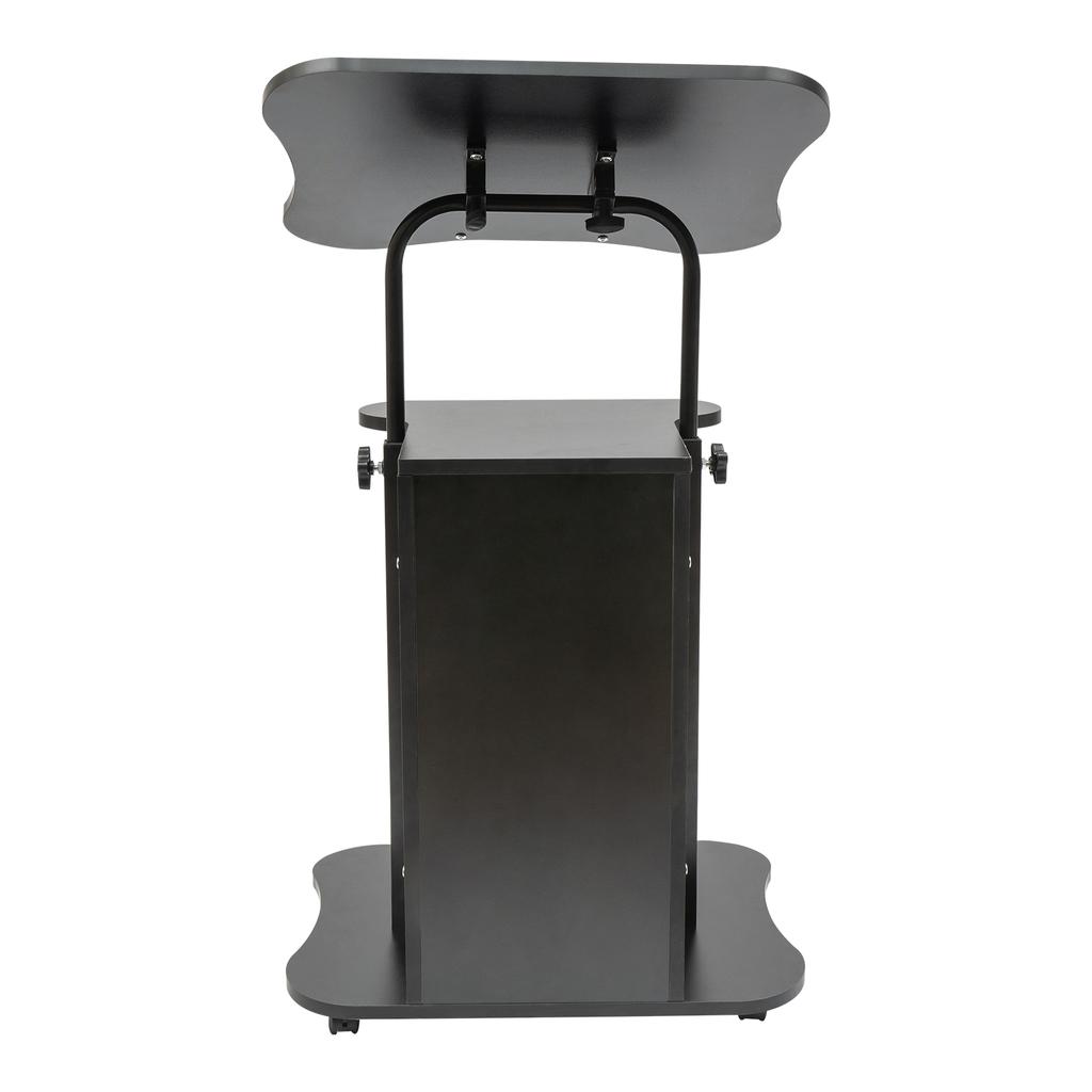 Mobile Laptop Podium, Height Adjustable Sit To Stand Desk with Tilting Desktop & Storage Cabinet, Ergonomic Rolling Lectern Cart