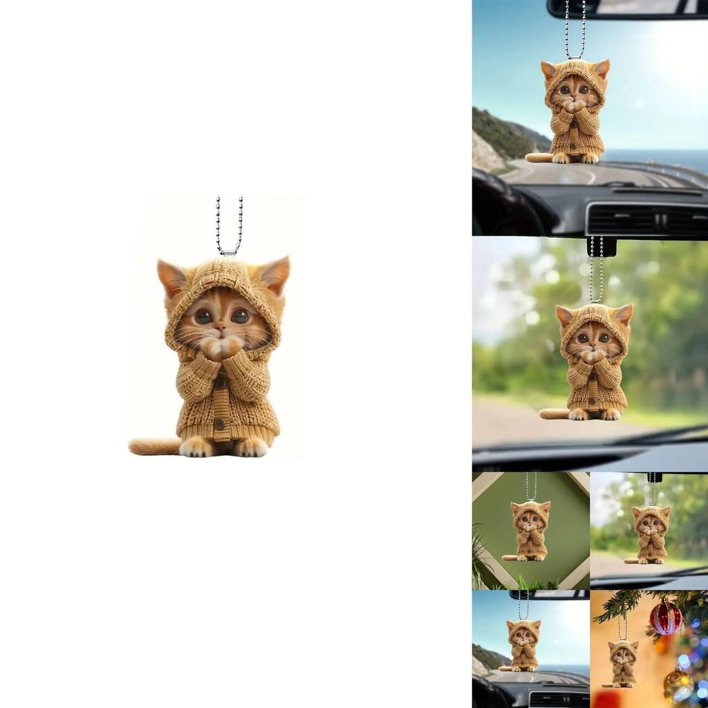 Cat Acrylic Car Accessory With Christmas Tree Decor For Auto Interior Decoration