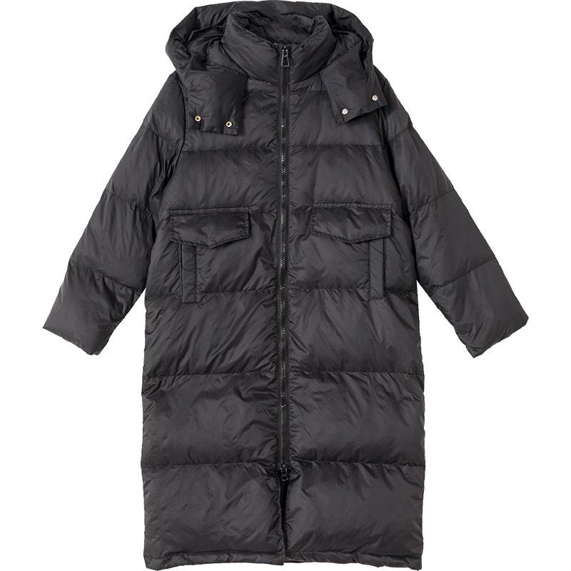 Long knee down jacket women's 2025 winter new fashion hooded sweet big pocket warm small coat