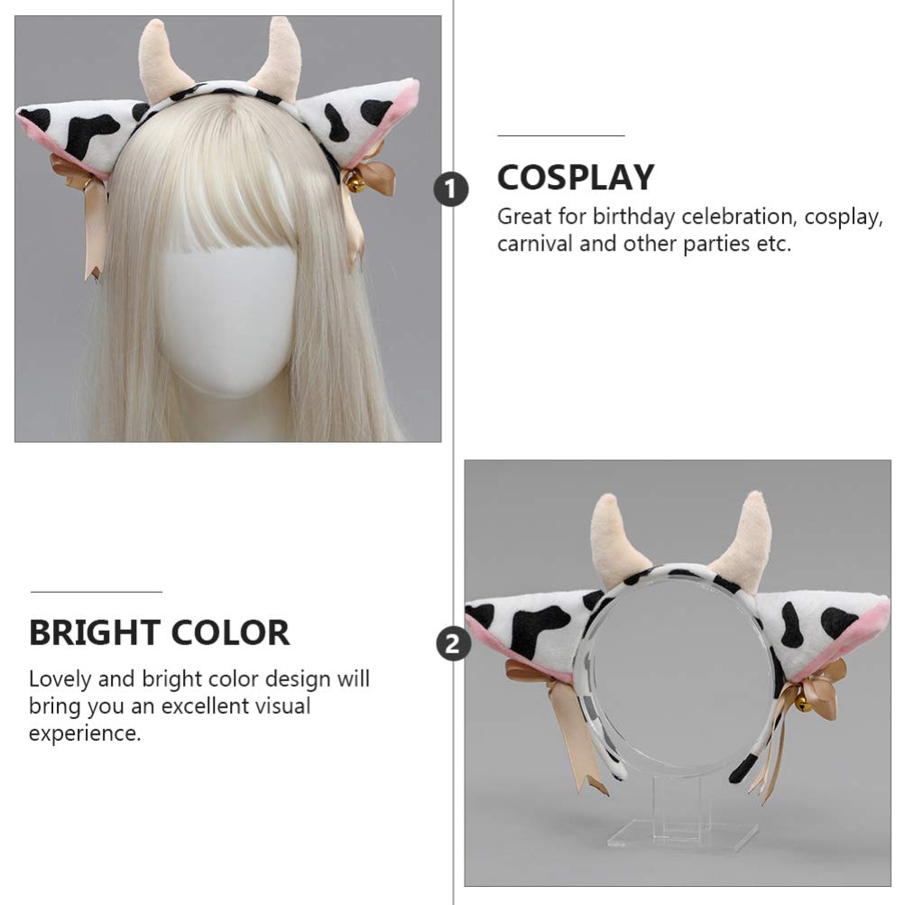Frcolor Plush Cow Headband Bowknot Bell Cow Ear Horn Hair Hoop Festival Stage Performance Animal Cosplay Ornament Party Favors