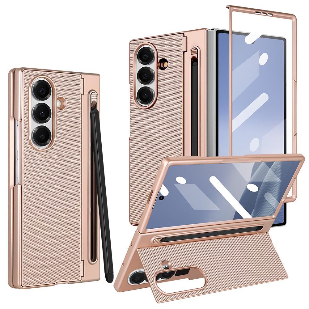 Robuste PC-Rückseite Handyhülle für Galaxy Z Fold 7/6 mit Touch-Stift inklusive Ständerhalter Handyhülle mit Bildschirmschutzglasfolie