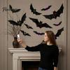 Easy Install Wall Stickers 48Pcs Halloween Bats Decor, LED Light Up Bats, 12 Lights with Remote, Spooky Home Decor for 6 Sizes 3D Indoor Window