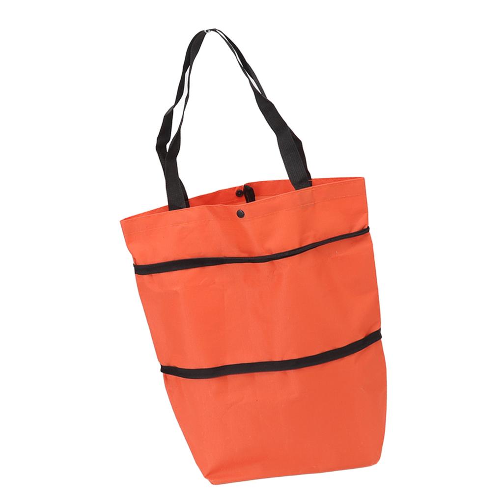 Einkaufswagen Faltbare Tasche Große Kapazität Reißverschlussdesign Oxford-Gewebe mit Rad für Camping Orange