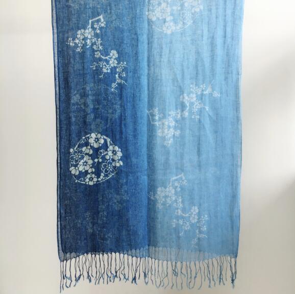65x185cm Farbverlauf Blau Leinen Weiche Schals Damen 100% Leinen Schal Sommer Reise Sonnenschutz Langer Schal Elegant Damen Hijab