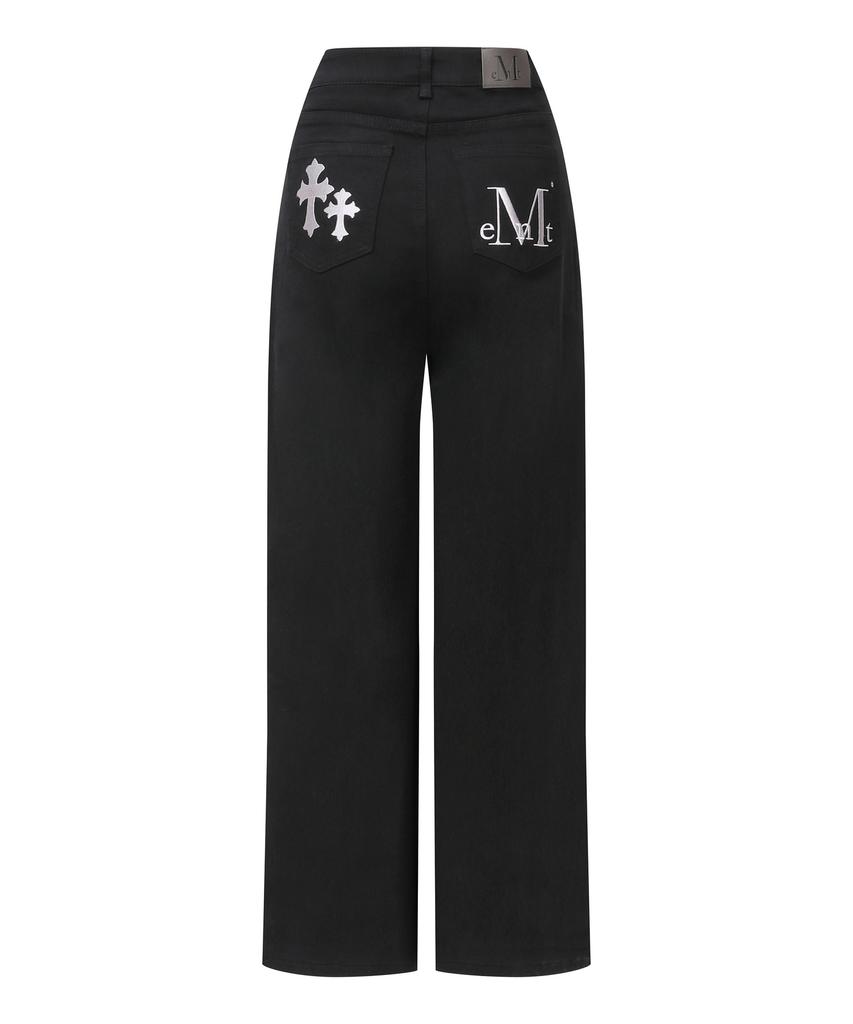 Mucent Pistol Bag Leather Double Cross Wide Cotton Pants