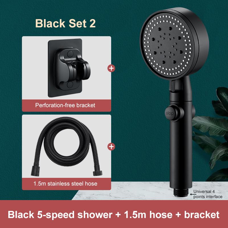 High-pressure Shower Head Set 5 Modes of Adjustment Showerhead with Hose Water-saving One-touch Stop Bathroom Accessories