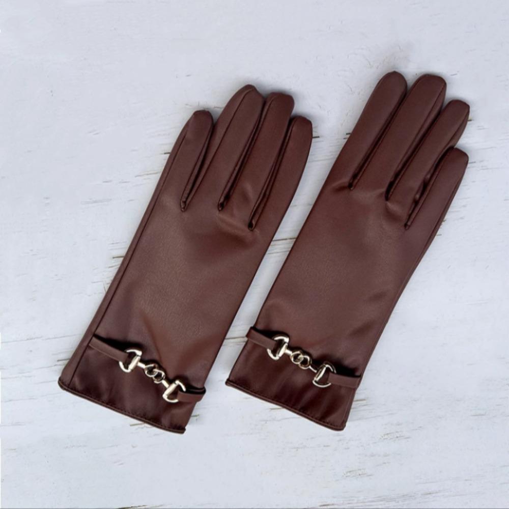 PU Full Finger Mittens Chain  Gloves Elegant Women Leather Gloves  Ladies
