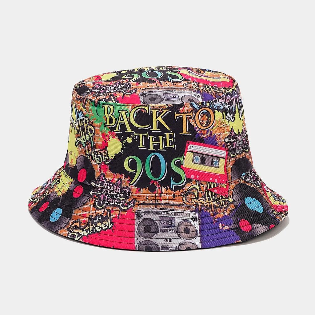 Sommer Vintage 80 90 Party Graffiti Fischerhut Männer Frauen Wendbar Panama Europäische Amerikanische Klassiker Bob Angeln Strand Sonnenhut