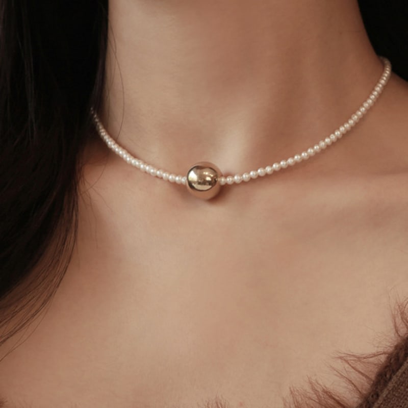 

Less is more 3mm Pearl Ball Necklace PLATINUM GOLD