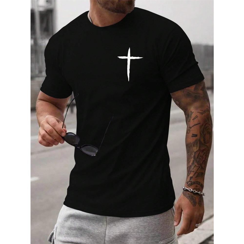 Simple Fashion Cross Pattern T Shirts For Men Summer Trend Crew Neck 3D Printed Short Sleeve T-shirts Loose Streetwear Tees Tops