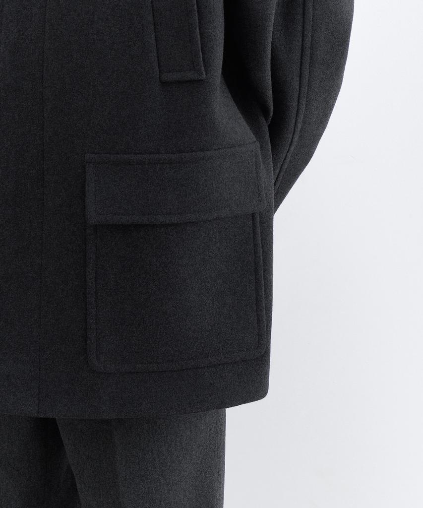 Musinsa Standard Wool Blend Oversized Muff Pocket Half Balmacaan Coat [Charcoal Grey]