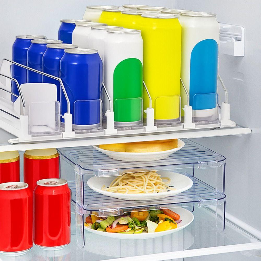 Adjustable Width Drinks Storage Rack Self-Sliding Refrigerator Drink Organizer