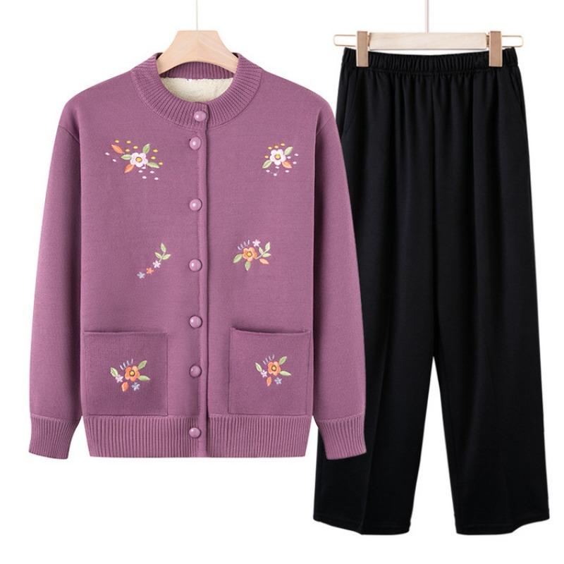 Old man winter new coat female grandma autumn knitted sweater old lady cardigan clothes mother plush sweater