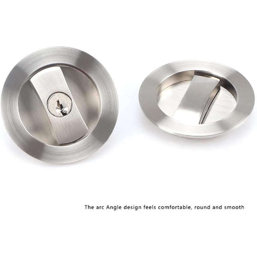 Pocket Door Lock Privacy Round Pocket Door Hardware Sliding Pocket Door Lock for Bed/Bath/Barn Pocket Door Latches Project, Silver