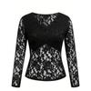 Women's Elegant V-neck Scalloped Neck Edge Solid Colour Long Sleeve Slim Slim Pullover Lace Top