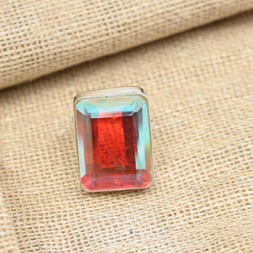 Faceted Mistic Topaz 925 Sterling Silver Handmade Antique Ring Jewelry Gift For Her