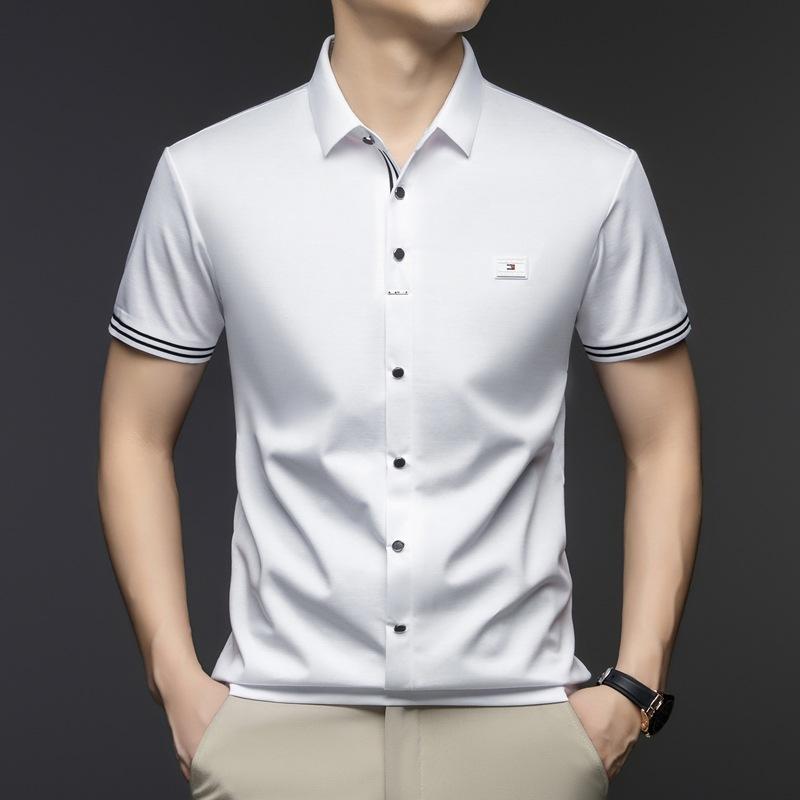 Polokošile Business Casual High-End Tričko z ledového hedvábí Pánský top s krátkým rukávem s klopou