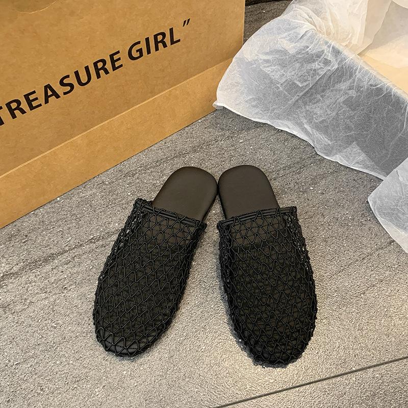 

Mesh casual versatile two-wearing slippers women s summer 2025 new fashionable and comfortable breathable bag head fishing net slippers 35 чёрный
