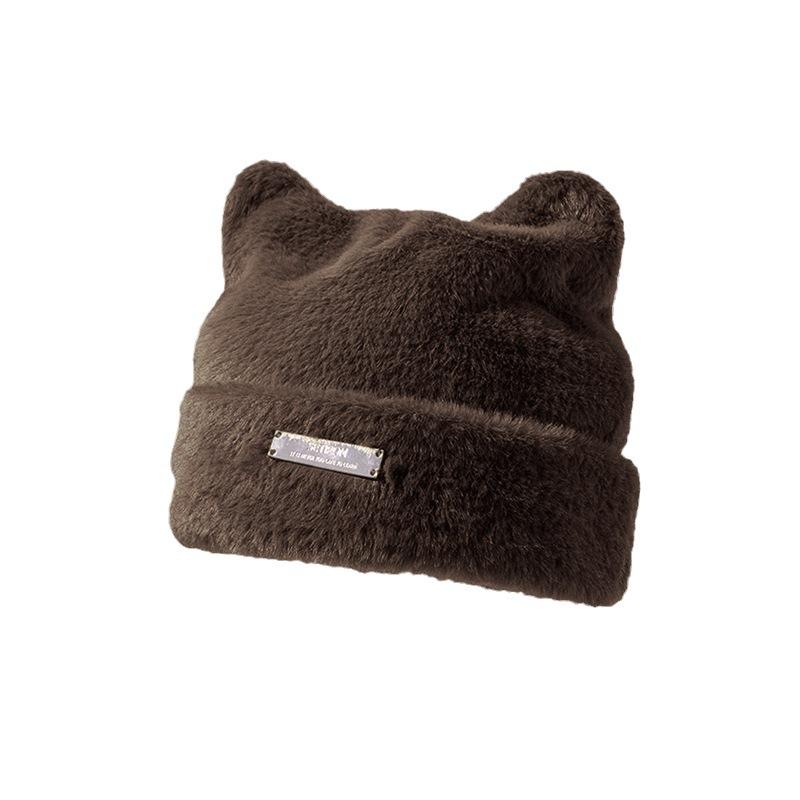 New Korean cute cat ear knitted beanie, warm ear-protecting wool hat, fashionable and face-slimming, versatile headwrap