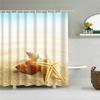Windmill Seaside Scenery Shell Beach Scenic Bathroom Shower Curtain Frabic Waterproof Polyester Bathroom Curtain With Hooks
