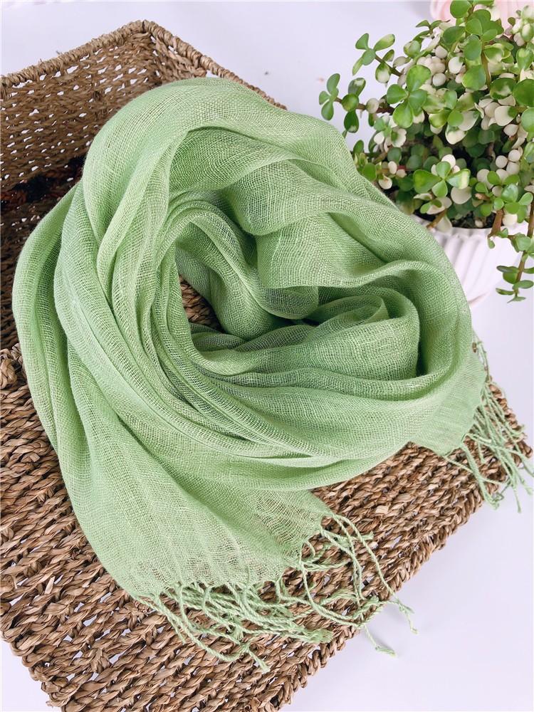 Japan Design Spring And Summer Linen Solid Color Scarf Fashion Green Color Pure Linen Scarves 55x180cm