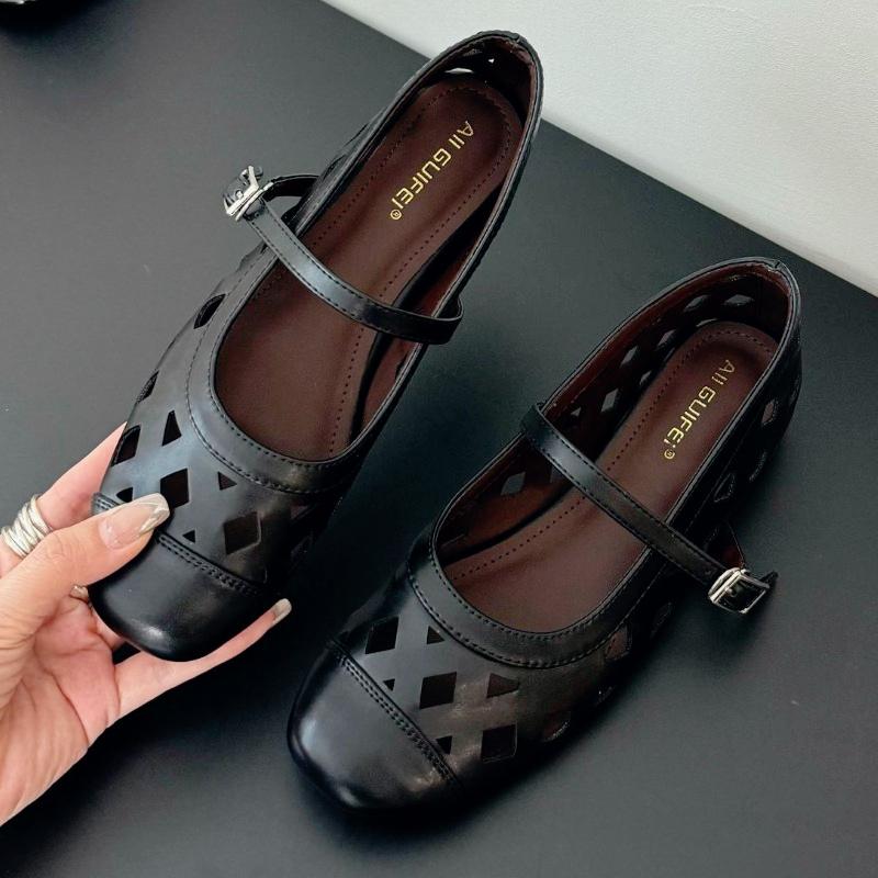 Fashion Fashion Round Toe Buckle Ballet Flats Women Comfortable Shallow Hollow Mary Jane Shoes Concise Non-Slip Brand Designer Shoes