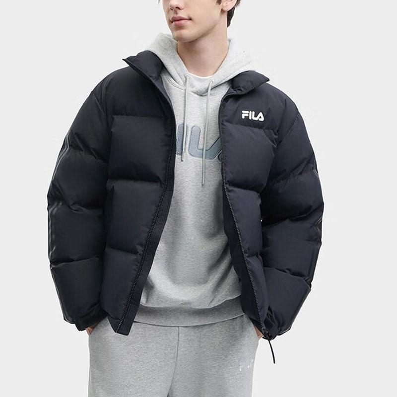 FILA Letter Logo Printed Lined Loose Thick Warm Jacket Down Coat Unisex jackets Black F51U349901F-BK