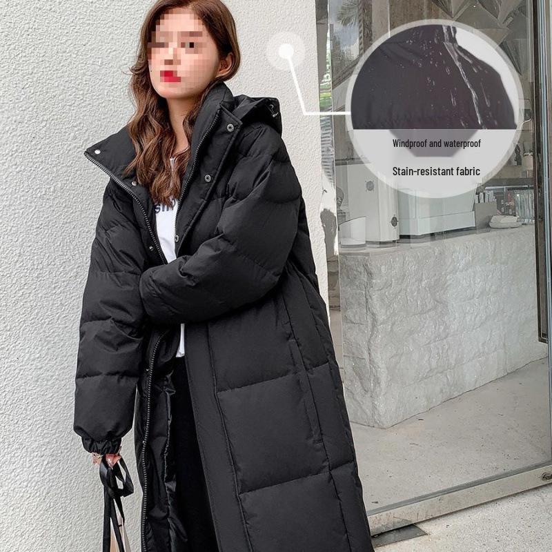 Women's 2025 Winter Super Long Over-the-Knee White Duck Down Jacket - Thick, Loose, Couple's Style, Central Academy of Drama Inspired.