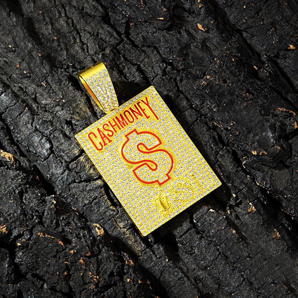 American CASH MONEY Dollar Sign Square Plate Dripping Oil Letter Necklace Pendant Cuban Chain