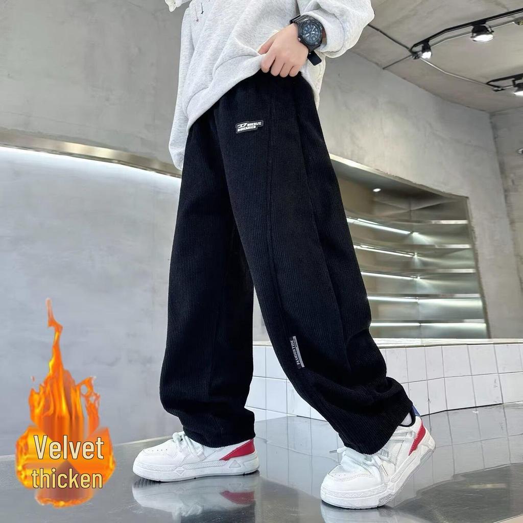 Boys' Autumn/Winter Velvet-Lined Sweatpants: 2025 Trendy Casual Sportswear for Kids