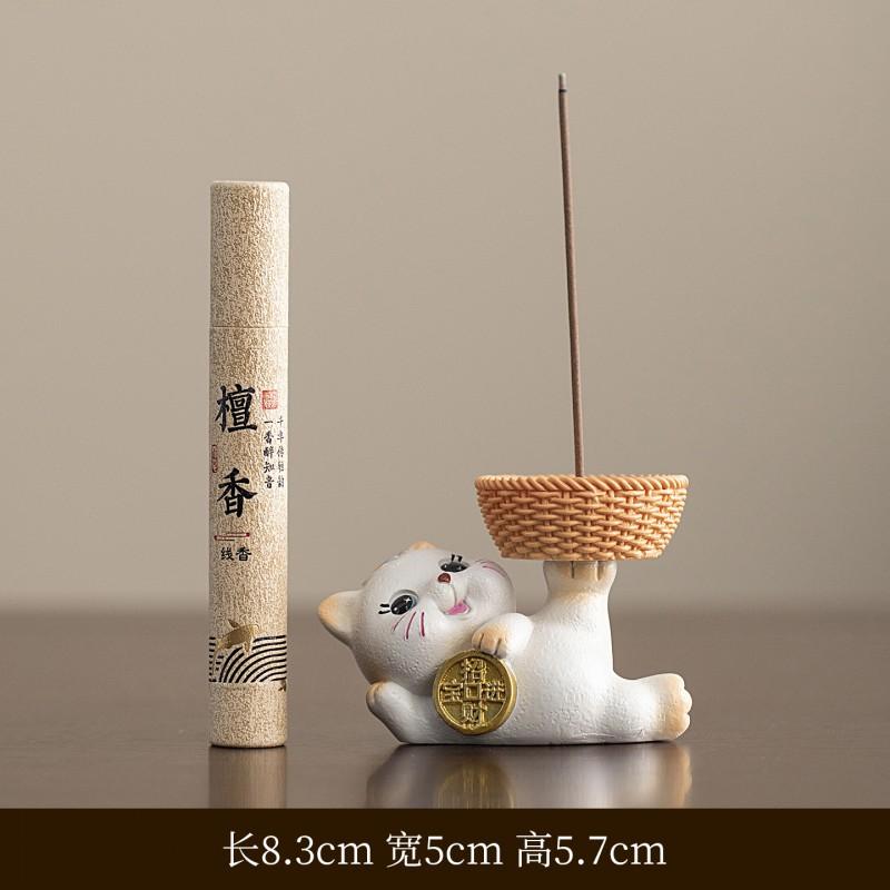 Resin Lucky Cat Incense Holder Desktop Aromatherapy Burner Stick Modern Minimalist Home Decor