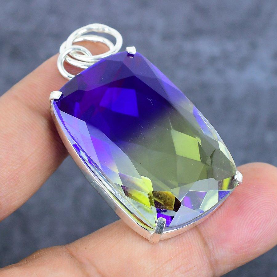 Zweifarbiger Turmalin Edelstein Handgefertigt 925 Sterling Silber Anhänger 2.01" D4j31